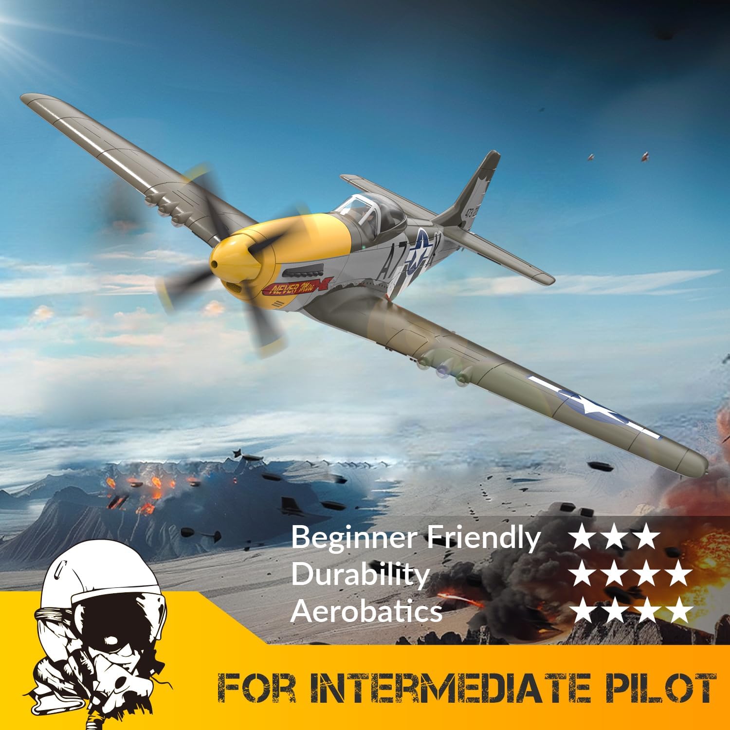 VOLANTEXRC Avión RC Brushless P51D Mustang de 4 canales, avión de c...