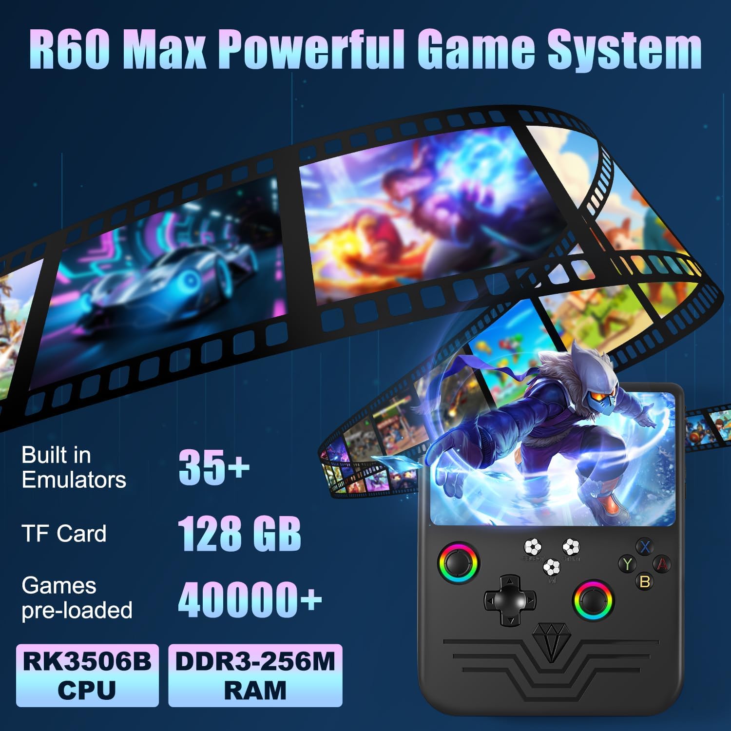 Hedlaoy Consola de juegos portátil R60 Max, consola de juegos retro...