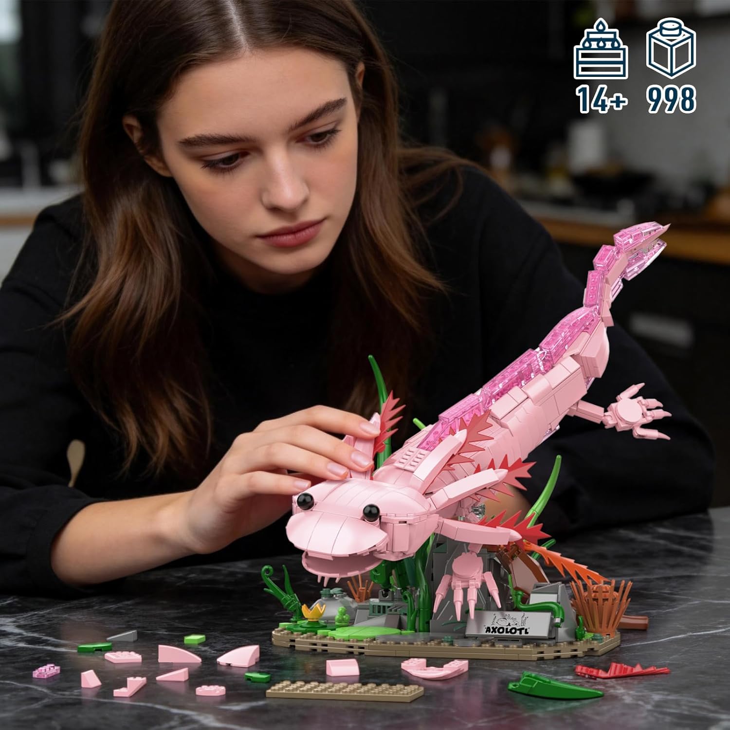 Axolotl - Juego de construcción compatible con animales LEGO, bloqu...