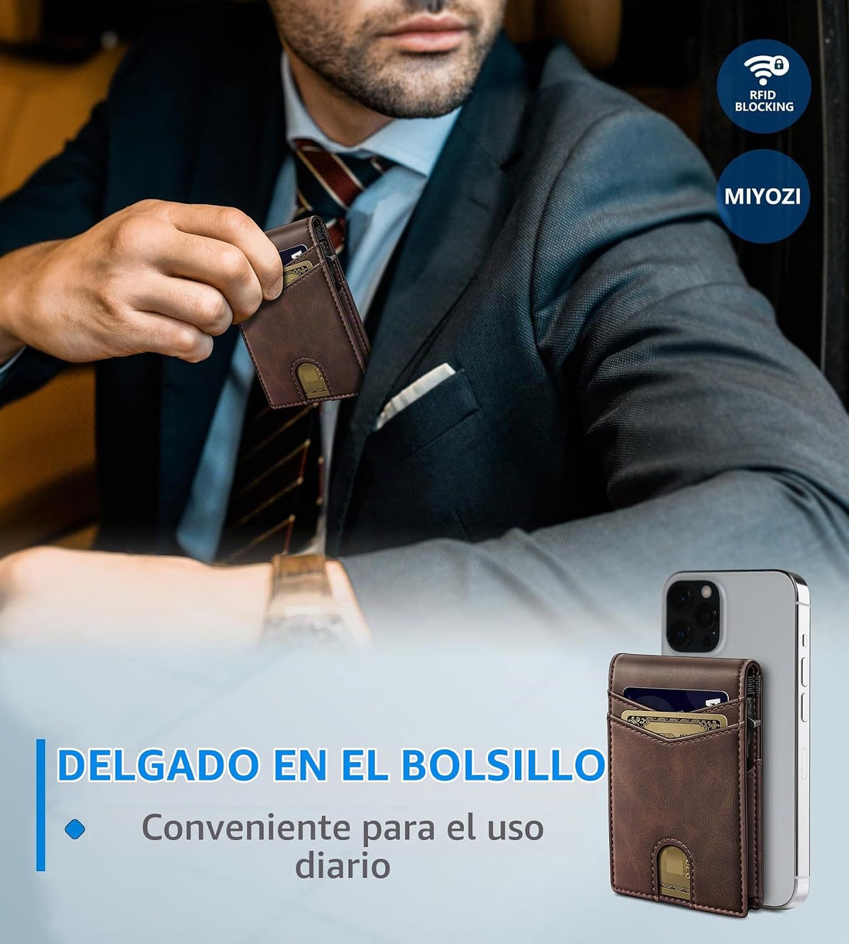 miyozi Cartera para hombre, funda delgada y desmontable para tarjet...