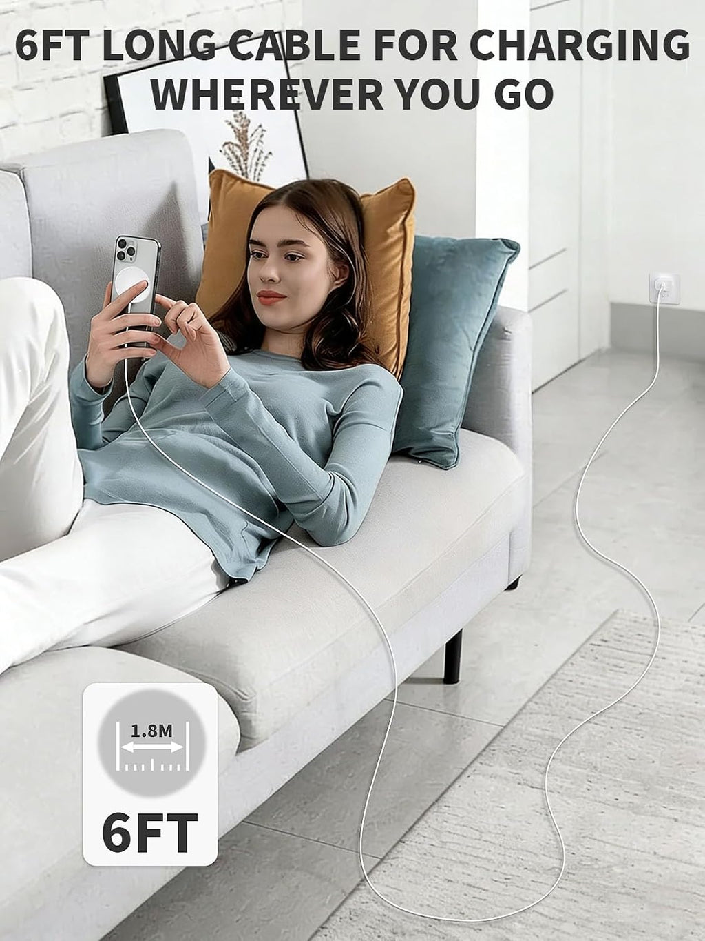 Cargador inalámbrico magnético de 6 pies rápido Apple Mag-Safe carg...