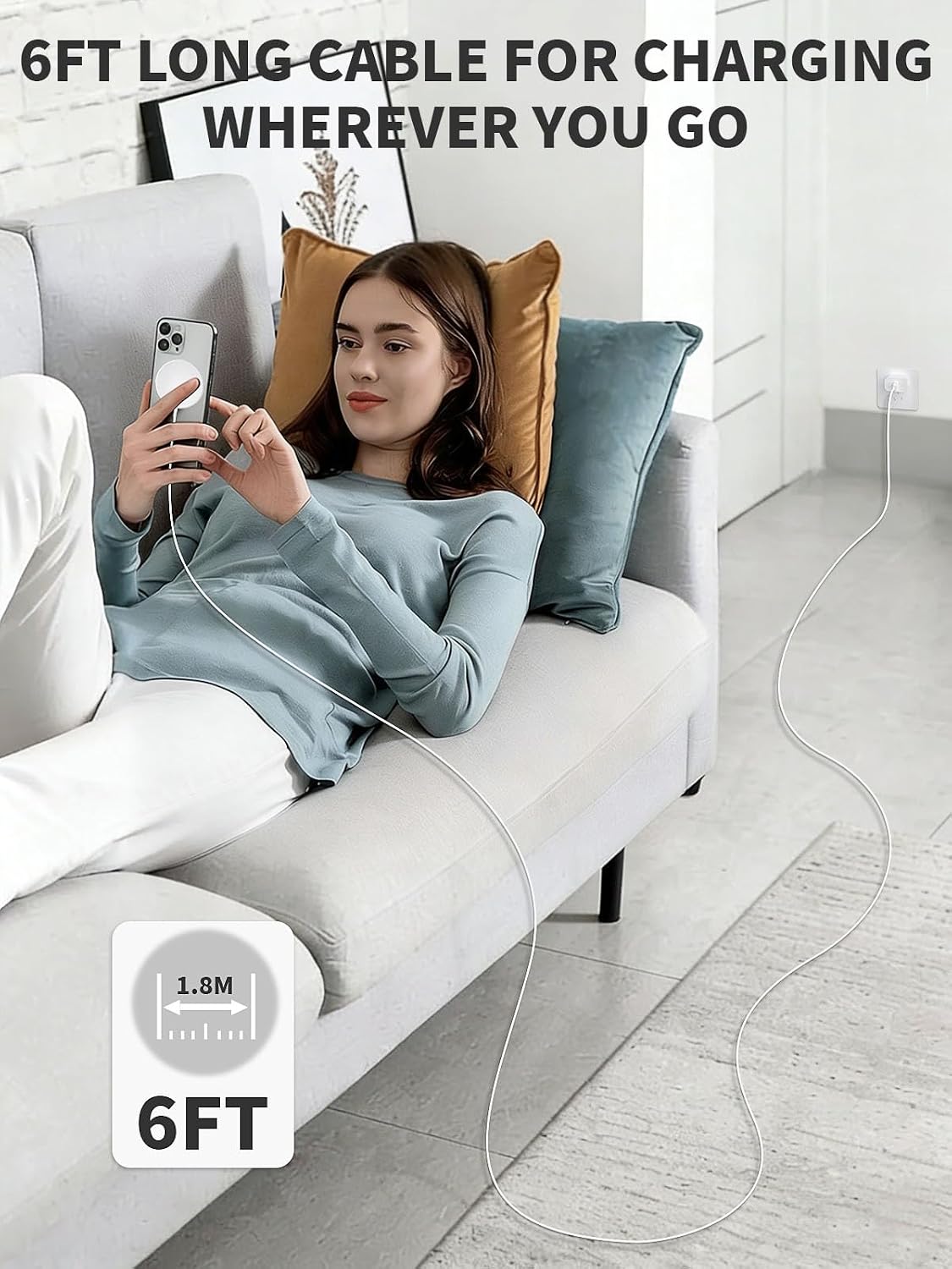 Cargador inalámbrico magnético de 6 pies rápido Apple Mag-Safe carg...