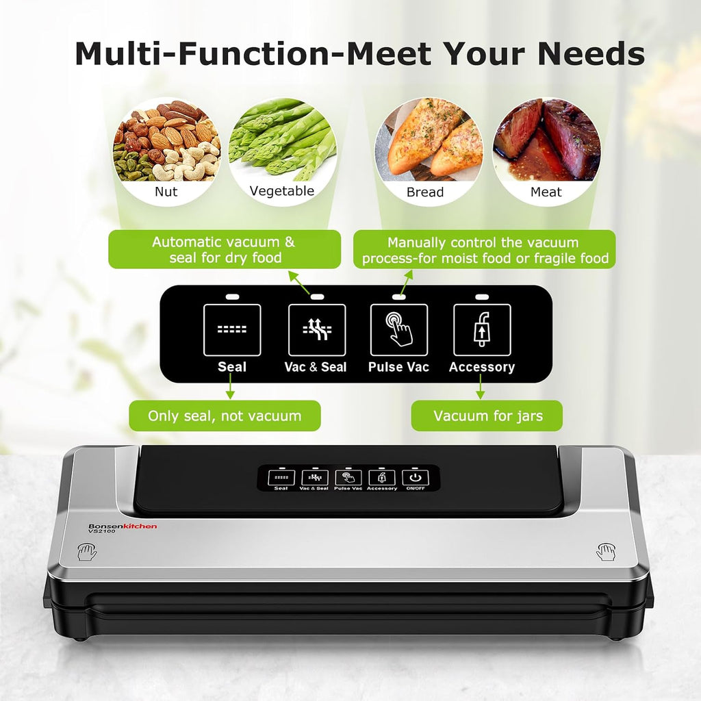 Bonsenkitchen - Máquina selladora al vacío, múltiples modos para la...