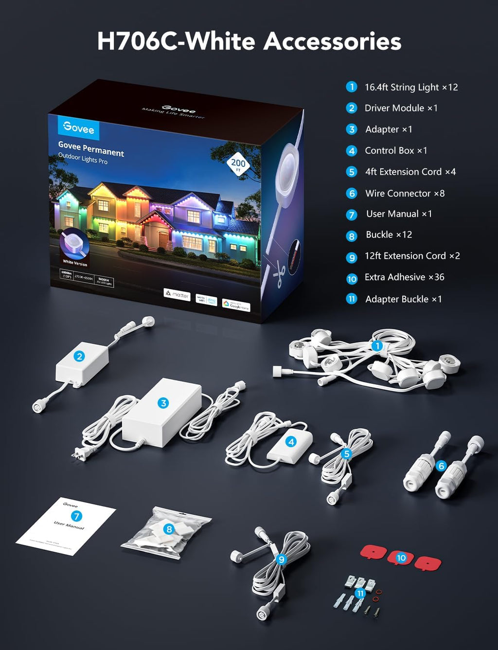 Govee - Luces permanentes para exterior Pro, de 200 pies con 120 lu...