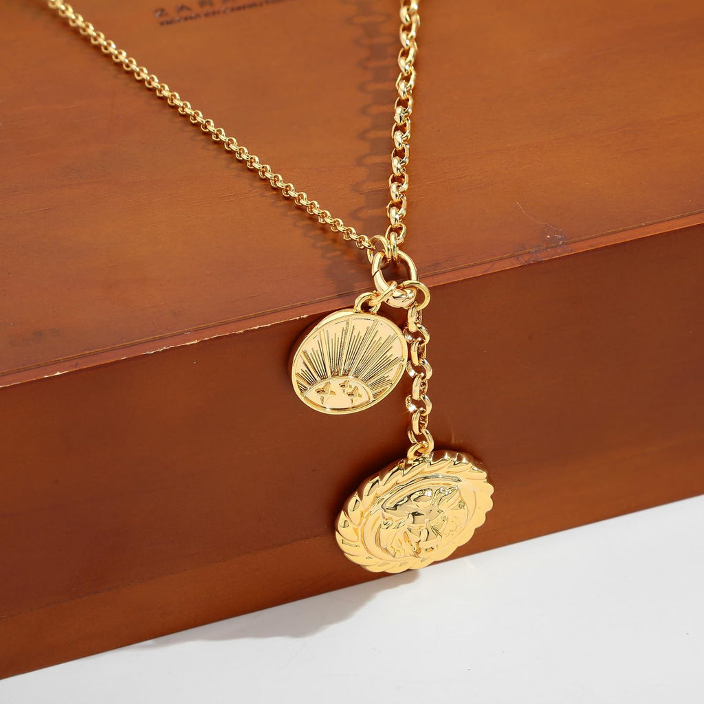 CLASSYZINT Collar con colgante de cabeza de león y moneda de corazó...