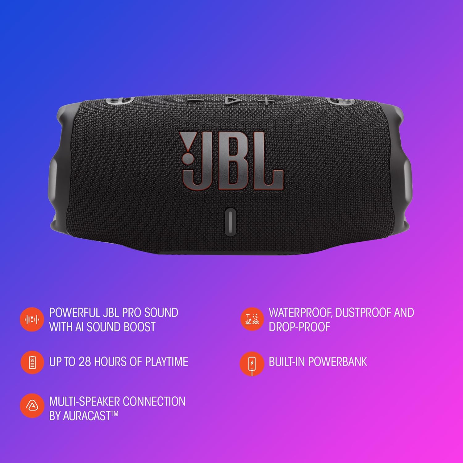JBL Charge 6 - Altavoz Bluetooth Portátil, Impermeable y a Prueba d...