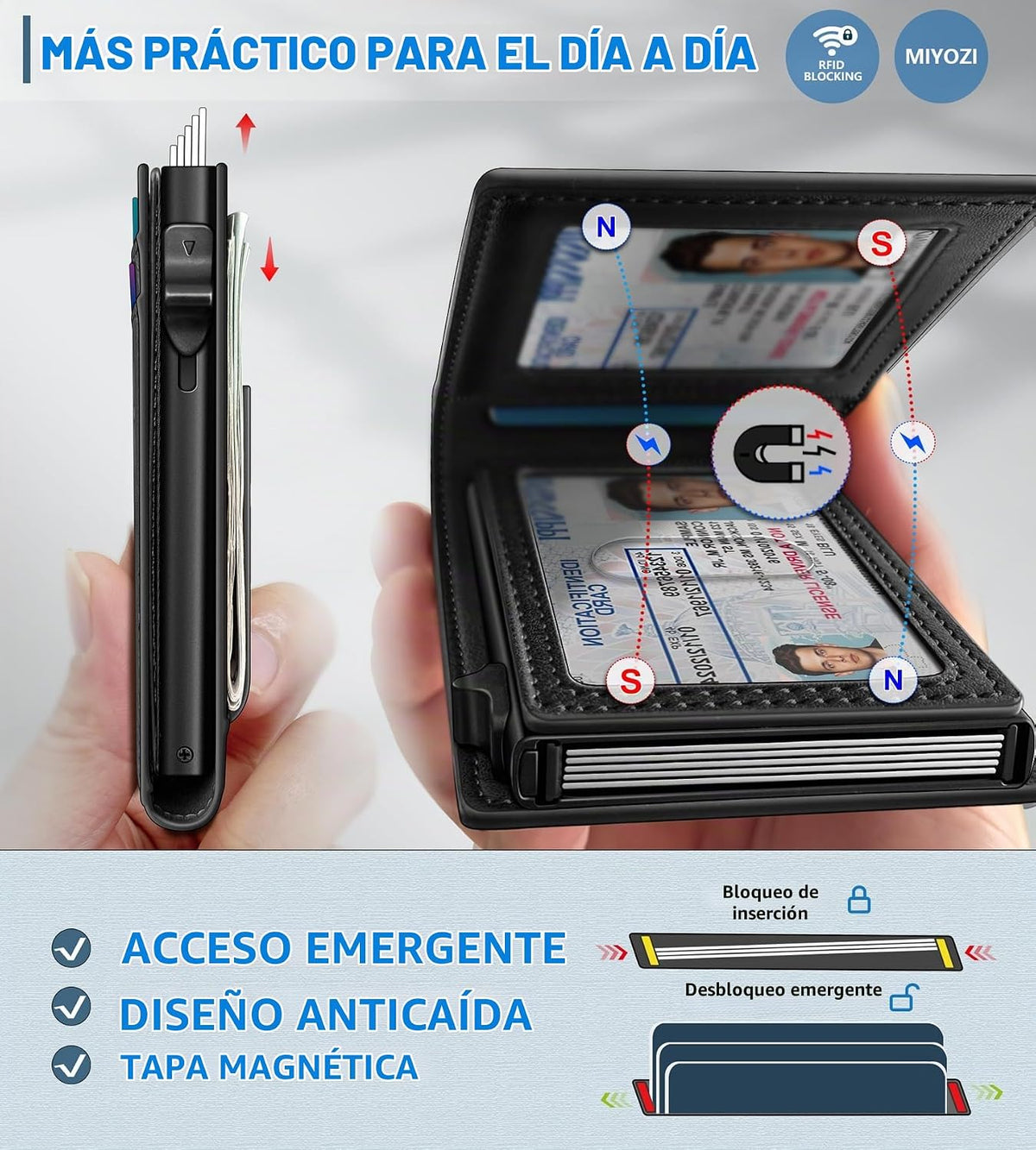 miyozi Cartera para hombre, tarjetero desplegable con bloqueo RFID,...
