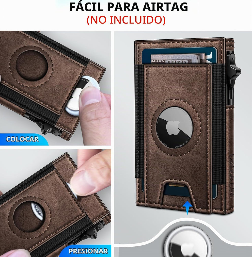 miyozi Billetera Airtag para hombres, delgada emergente porta tarje...