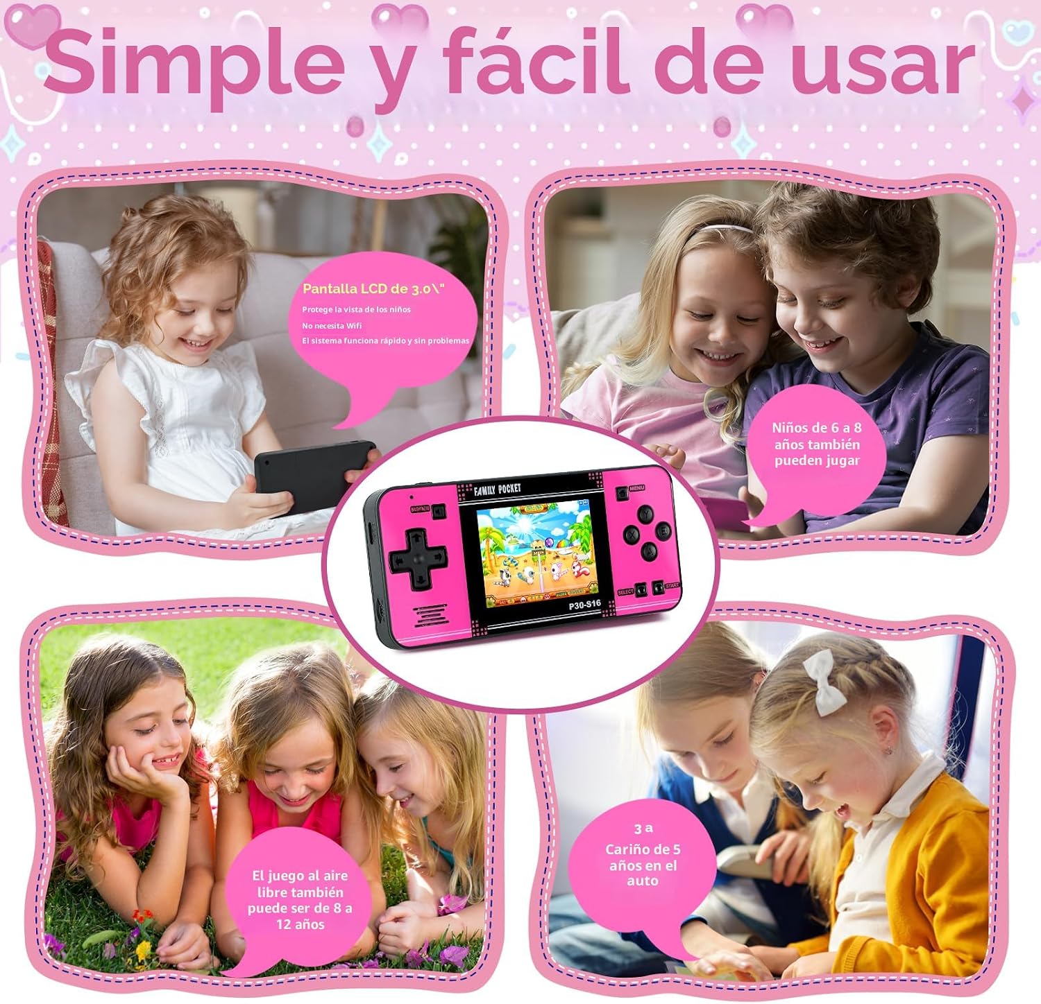 Juego de mano para niños, 220 videojuegos retro precargados, reprod...