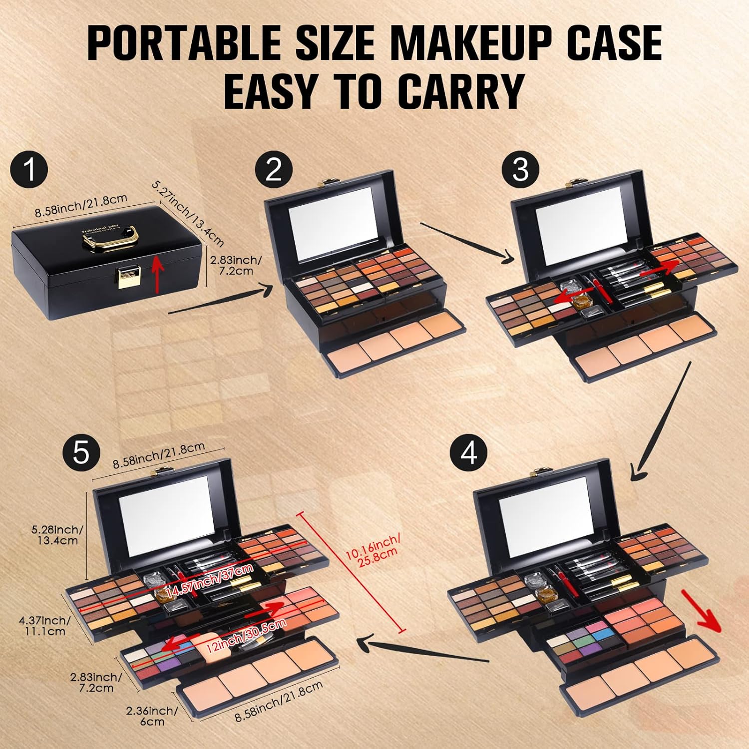 Kit de maquillaje profesional para mujer, kit completo con espejo,...