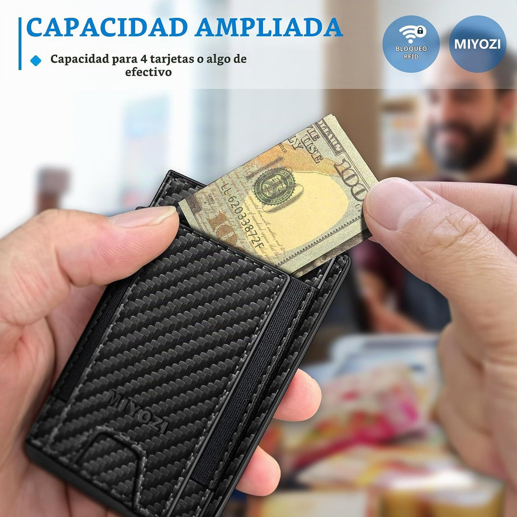 miyozi Cartera para hombre, tarjetero desplegable delgado, con bloq...
