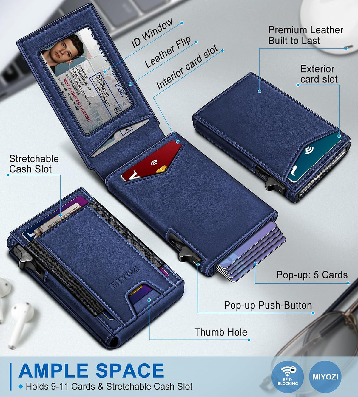 miyozi Cartera para hombre, tarjetero desplegable delgado, con bloq...