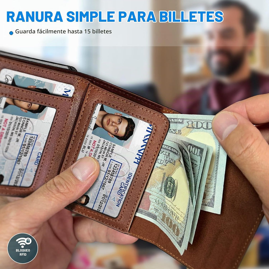 miyozi Cartera para hombre, con bolsillo para efectivo, 2 ventanas...
