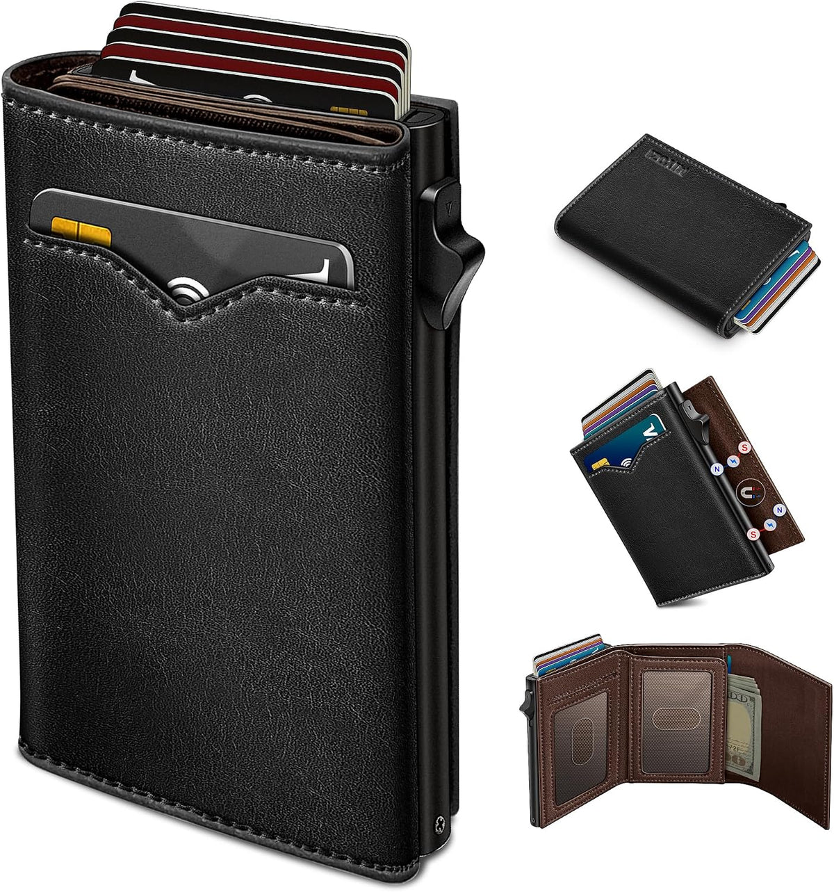 Cartera miyozi para hombre, con bolsillo para efectivo, 2 ventanas...