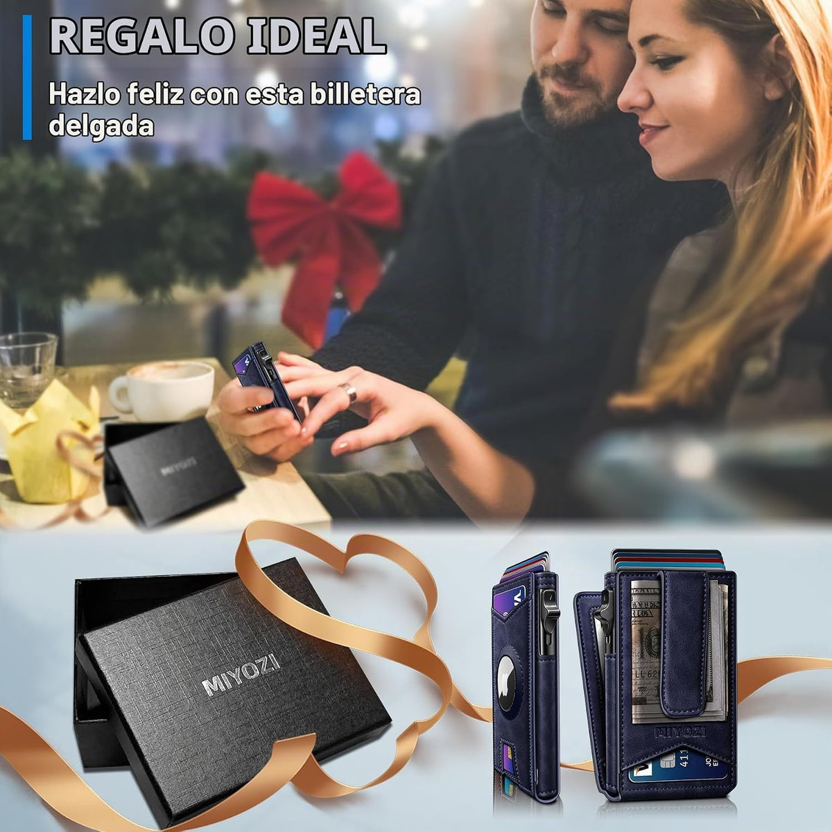 miyozi Airtag - Cartera para hombre con clip para dinero, 9 tarjeta...