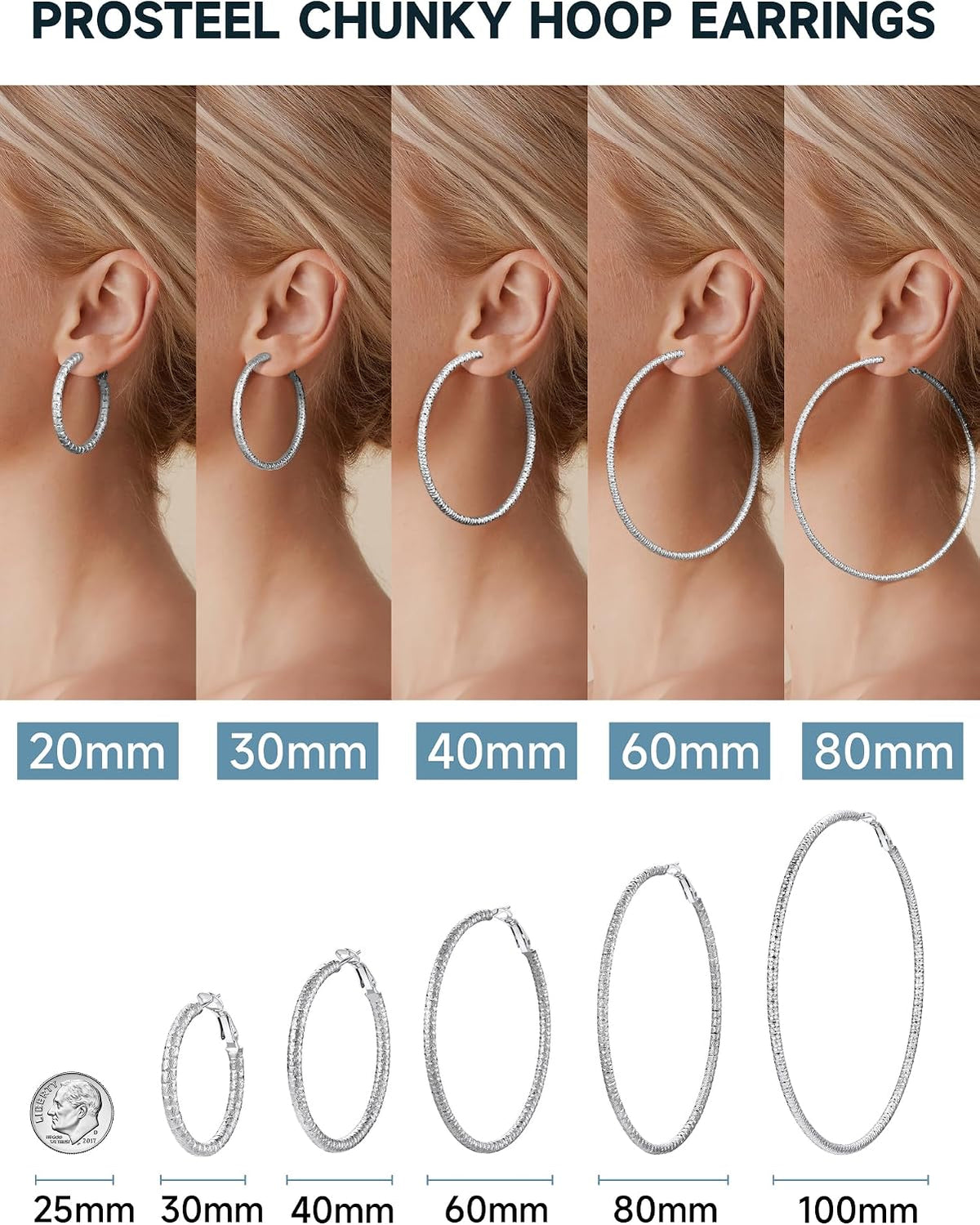 PROSTEEL 12\/16\/24\/32\/40 Pulgadas Aretes de Aro Gruesos para Muj...