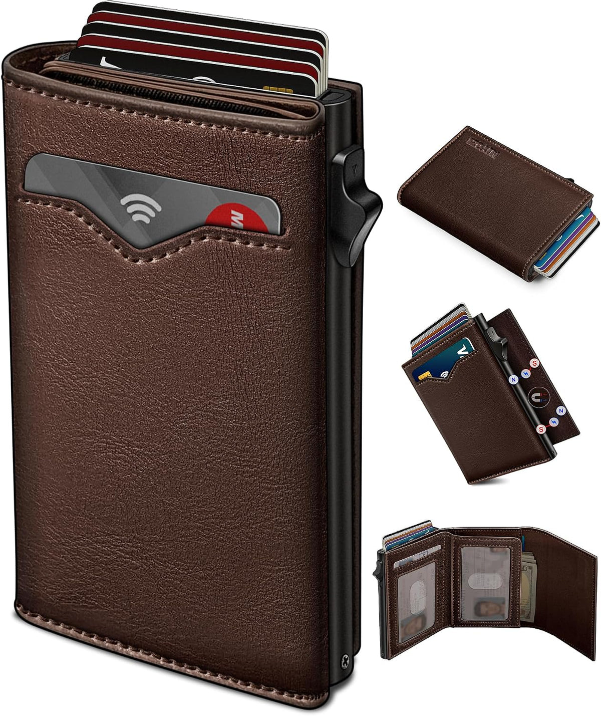 Cartera miyozi para hombre, con bolsillo para billetes, 2 ventanas...