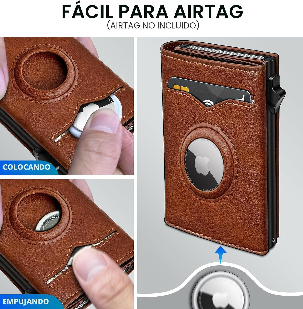 Cartera miyozi Airtag para hombre, con bolsillo para billetes, 2 ve...