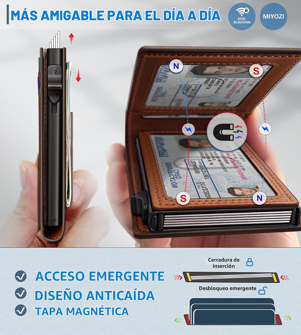 miyozi Cartera para hombre, tarjetero desplegable con bloqueo RFID,...