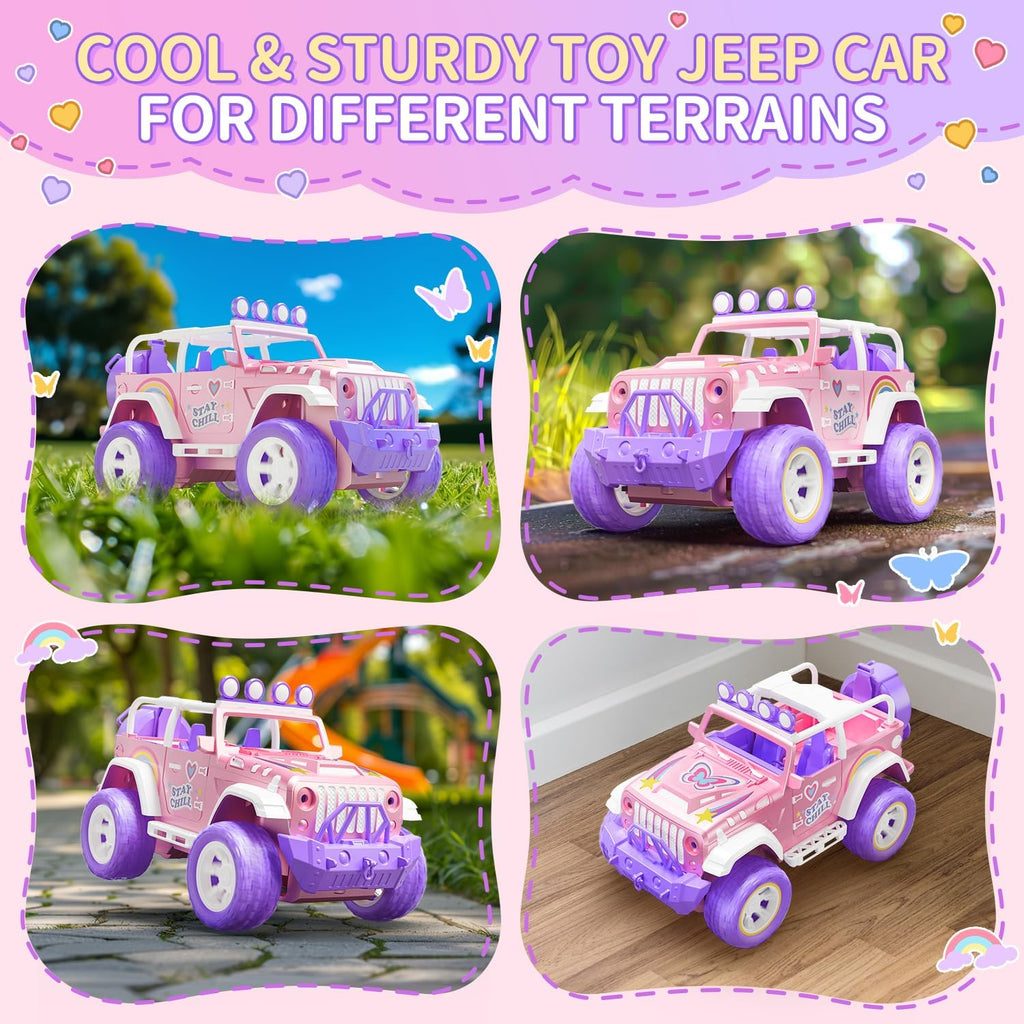 DEERC Coche de control remoto rosa para niñas con niebla y vapor y...