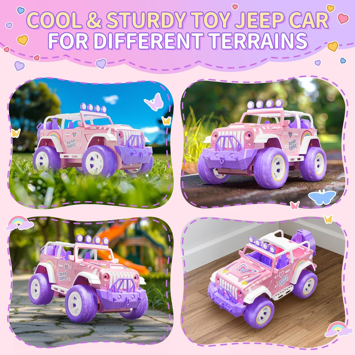 DEERC Coche de control remoto rosa para niñas con niebla y vapor y...