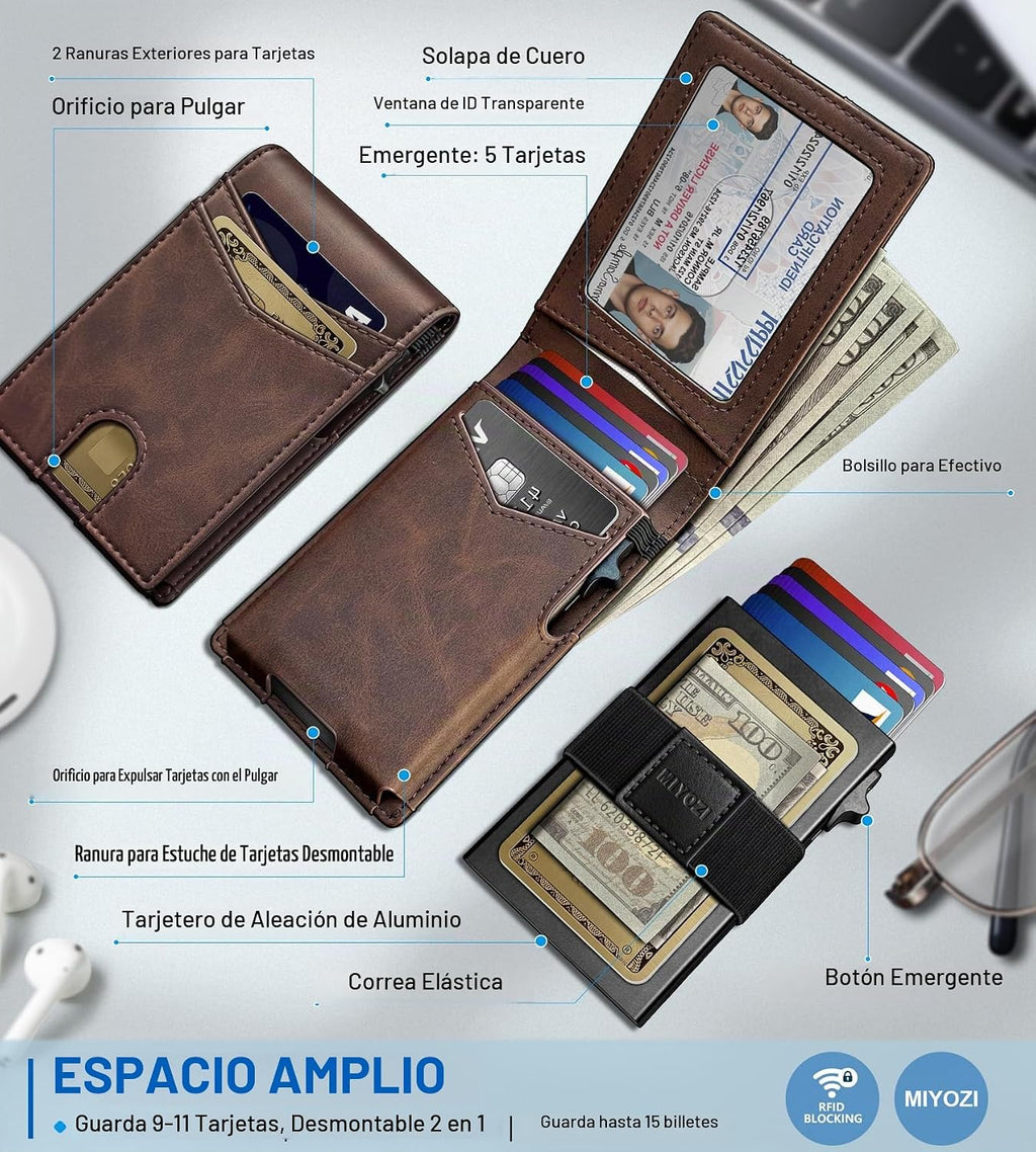 miyozi Cartera para hombre, funda delgada y desmontable para tarjet...