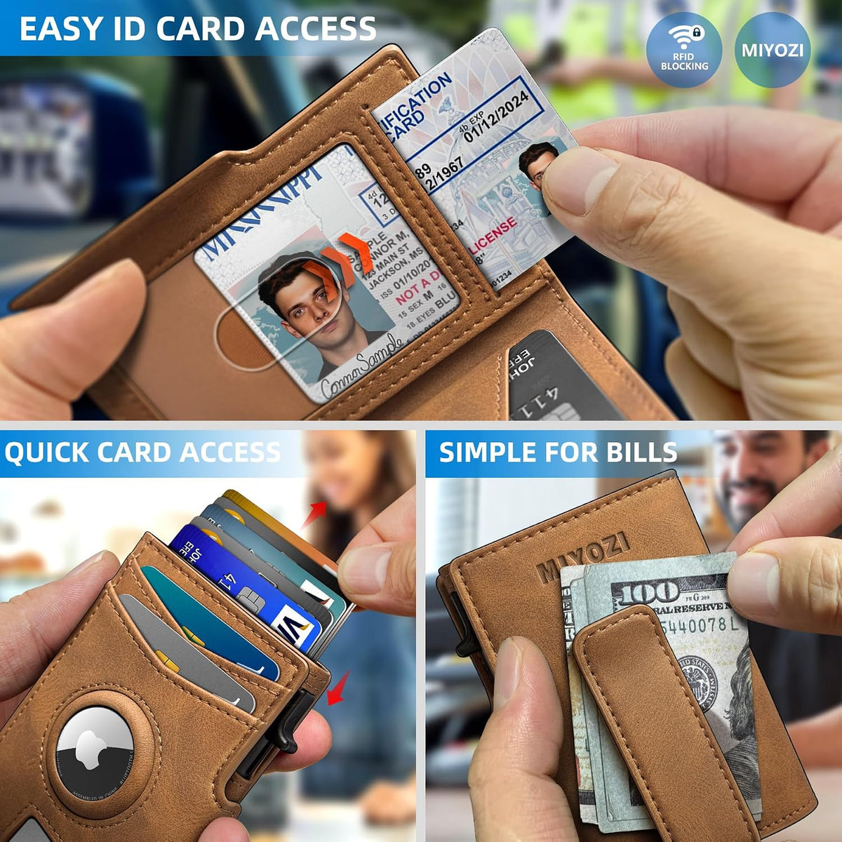 Miyozi - Billetera Airtag para hombre, con clip de dinero, estuche...