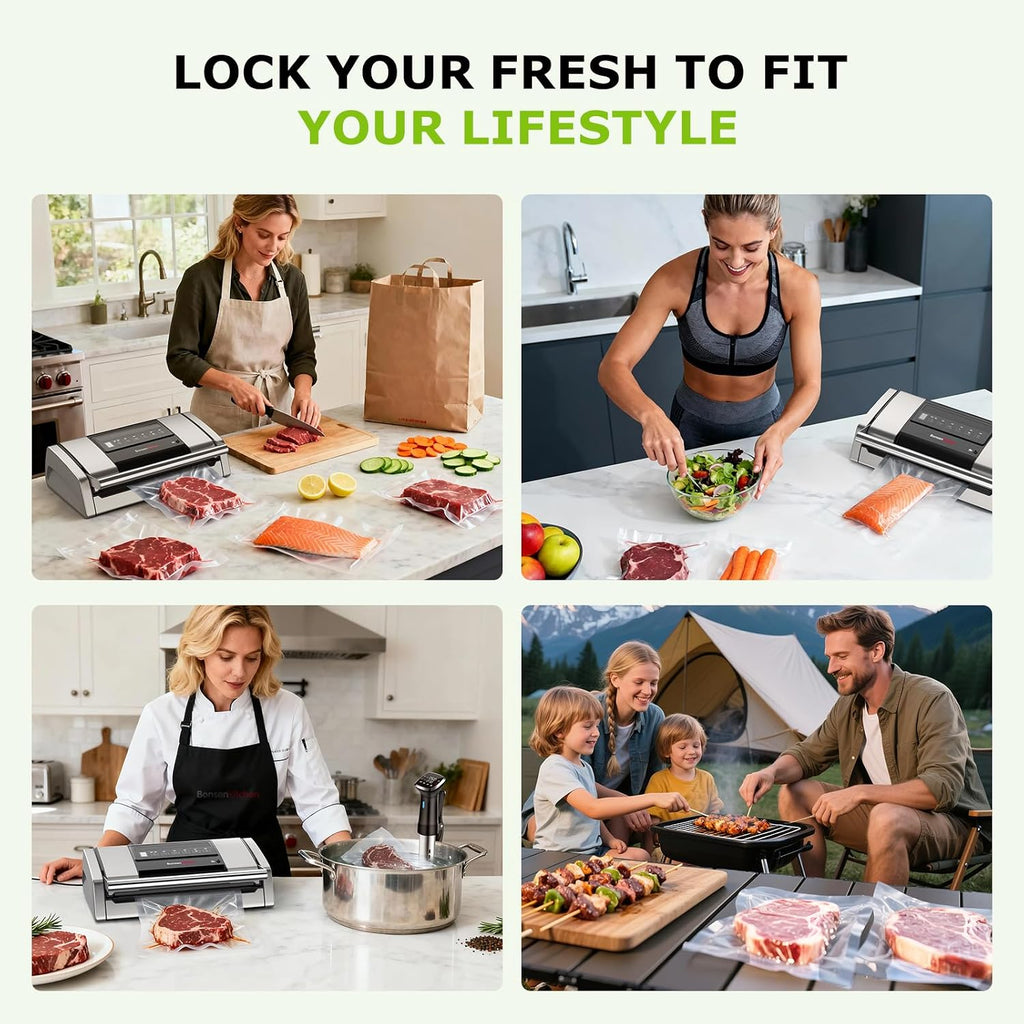 Bonsenkitchen Envasadora al vacío para alimentos, mango de fácil bl...