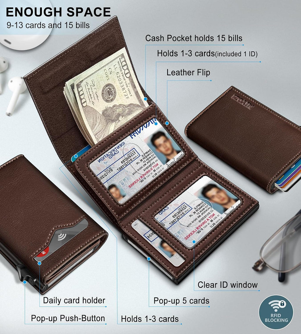 Cartera miyozi para hombre, con bolsillo para billetes, 2 ventanas...