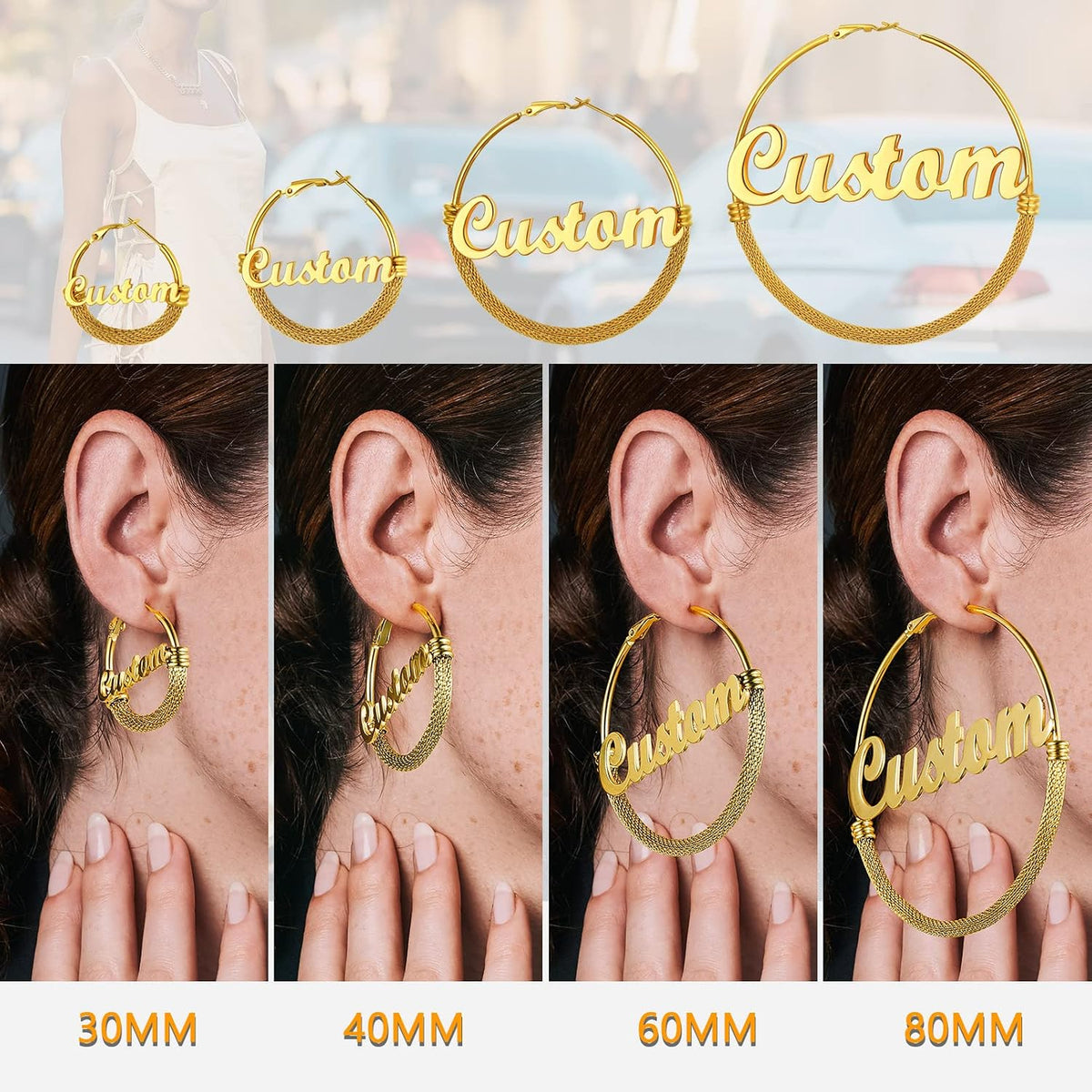 PROSTEEL 12\/16\/24\/32\/40 Pulgadas Aretes de Aro Gruesos para Muj...