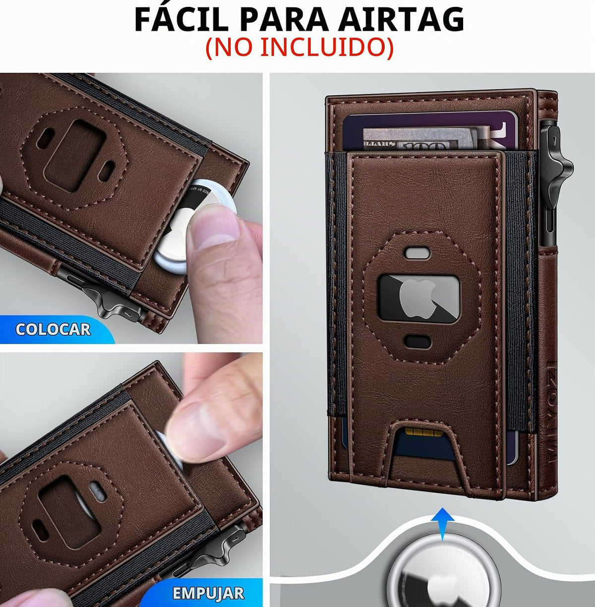 miyozi Billetera Airtag para hombres, delgada emergente porta tarje...