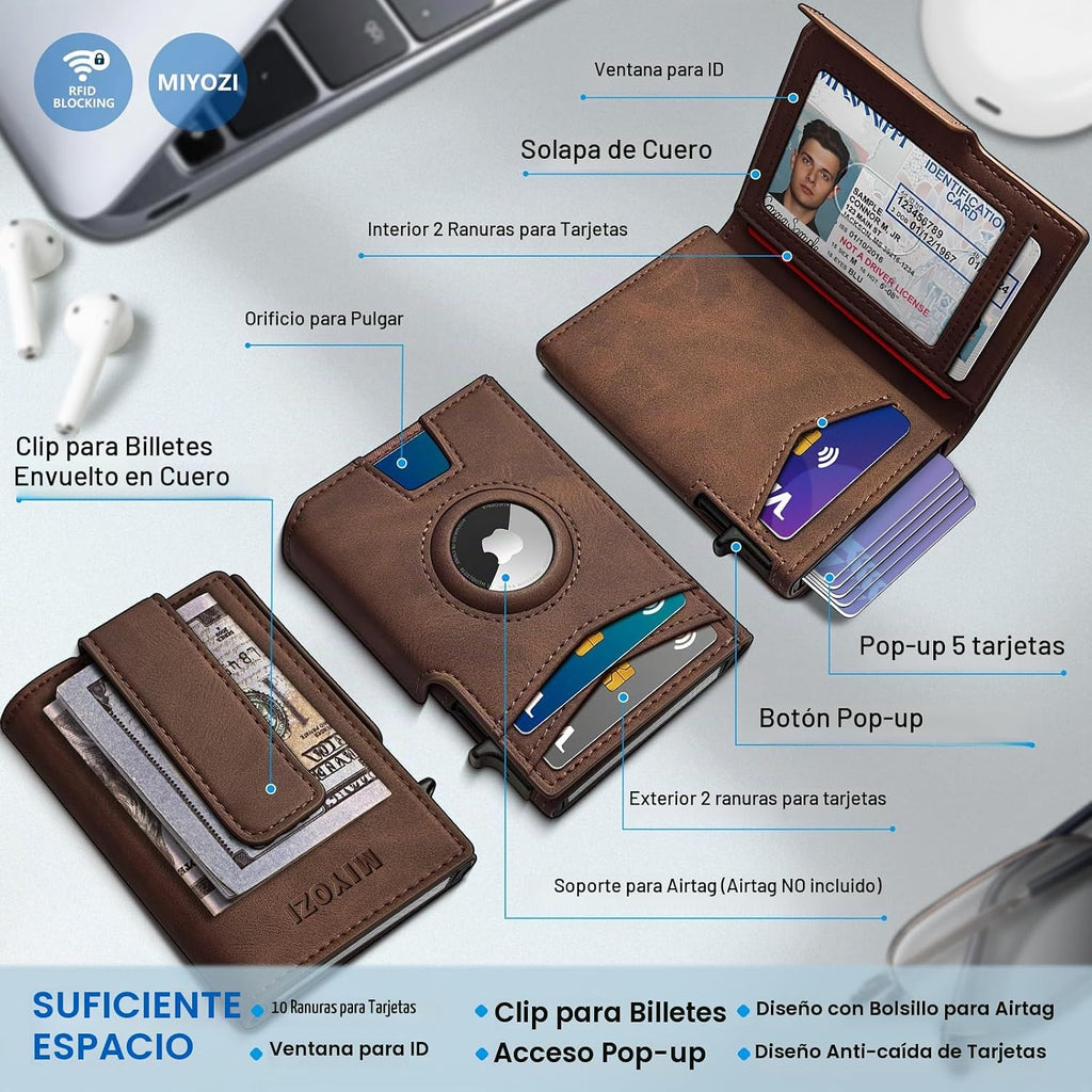 Miyozi - Billetera Airtag para hombre, con clip de dinero, estuche...