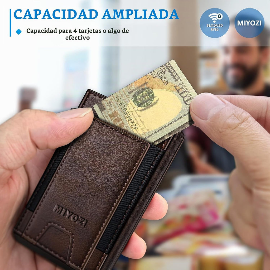 miyozi Cartera para hombre, tarjetero desplegable delgado, con bloq...