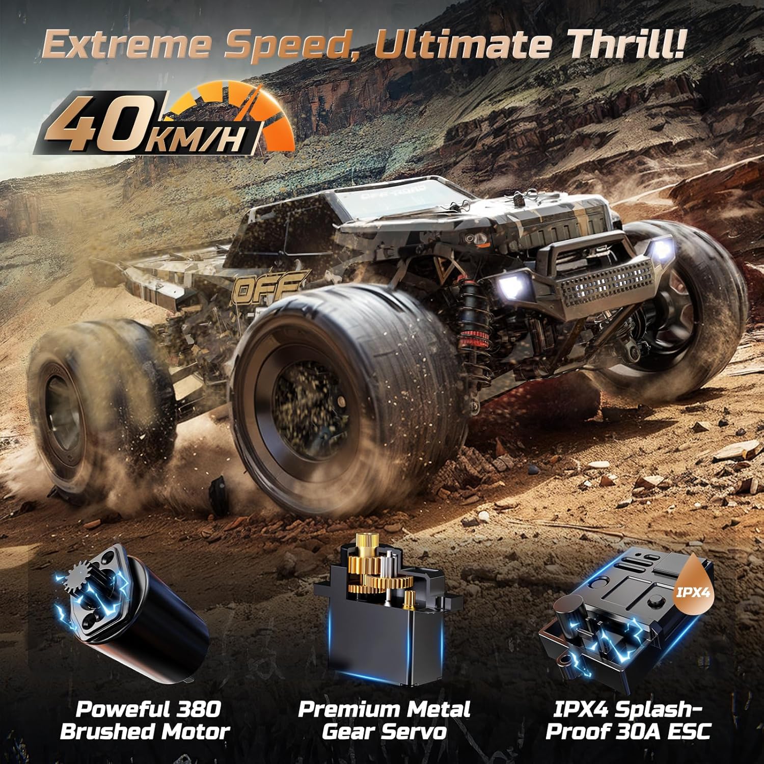 DEERC 9309E - Coches RC todoterreno rápidos para adultos 40KPH, cam...