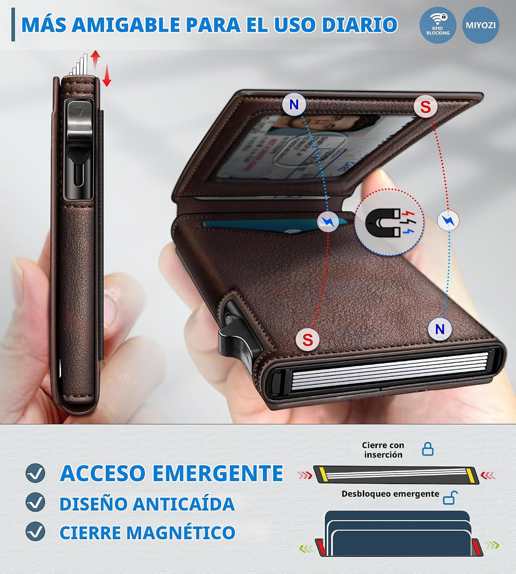 miyozi Cartera para hombre, tarjetero desplegable delgado, con bloq...