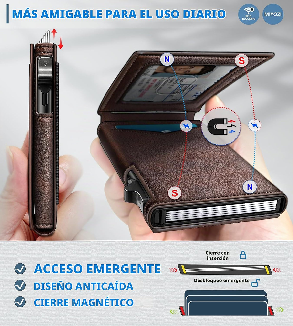 miyozi Cartera para hombre, tarjetero desplegable delgado, con bloq...