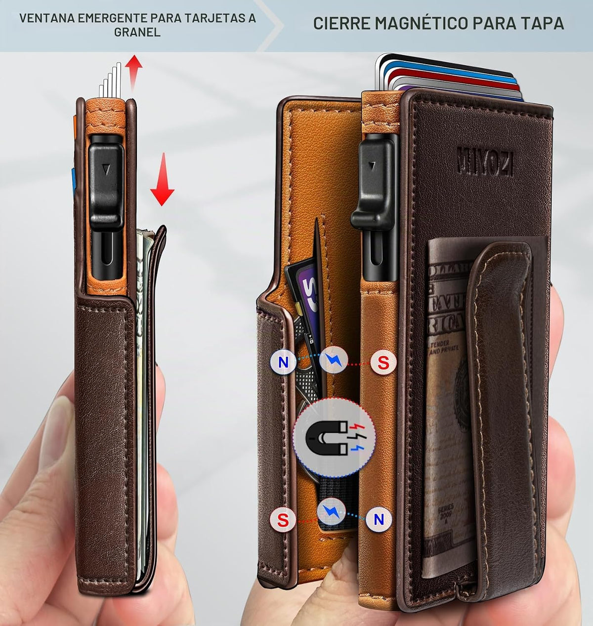 miyozi Billetera para hombre, magnética minimalista delgada con sop...