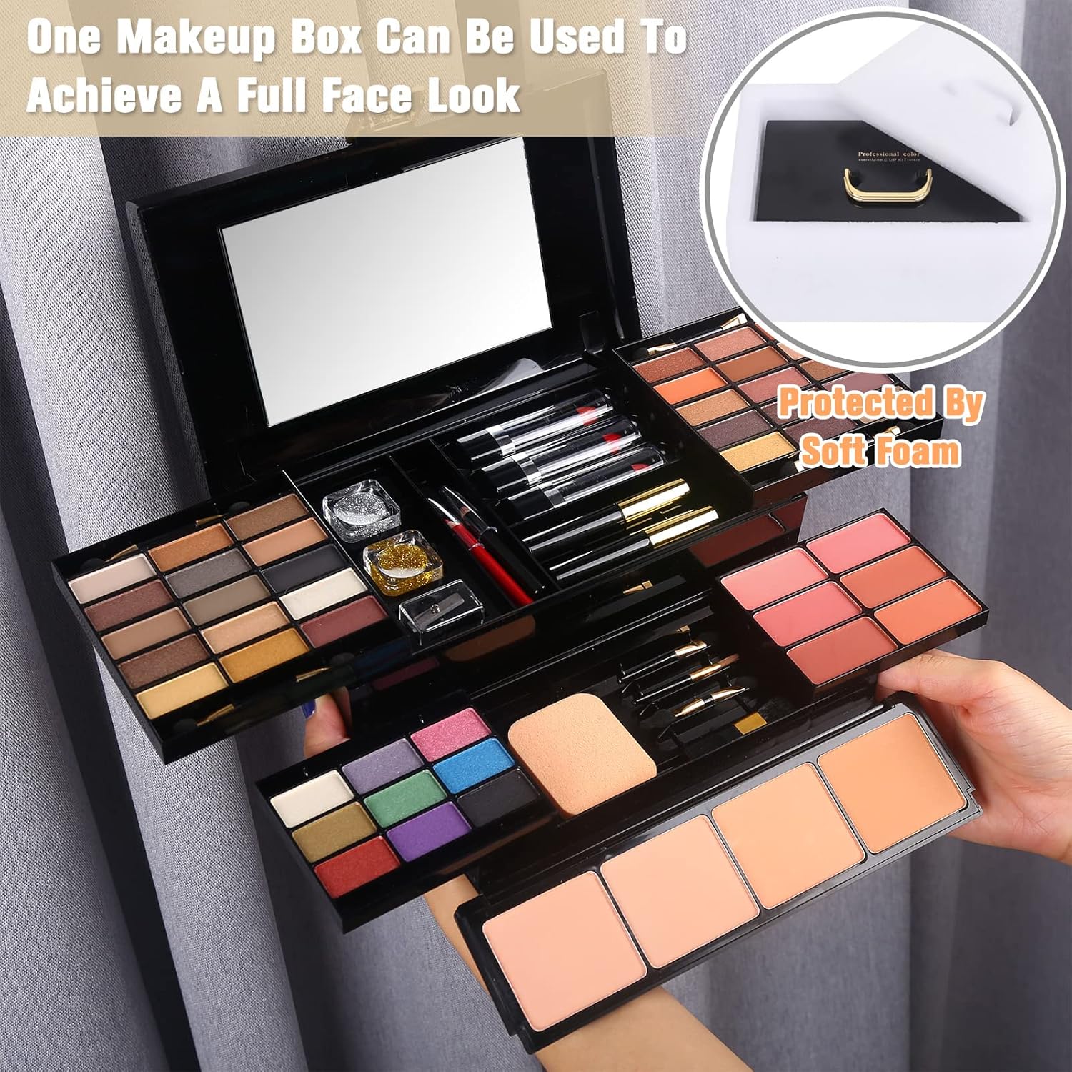Kit de maquillaje profesional para mujer, kit completo con espejo,...