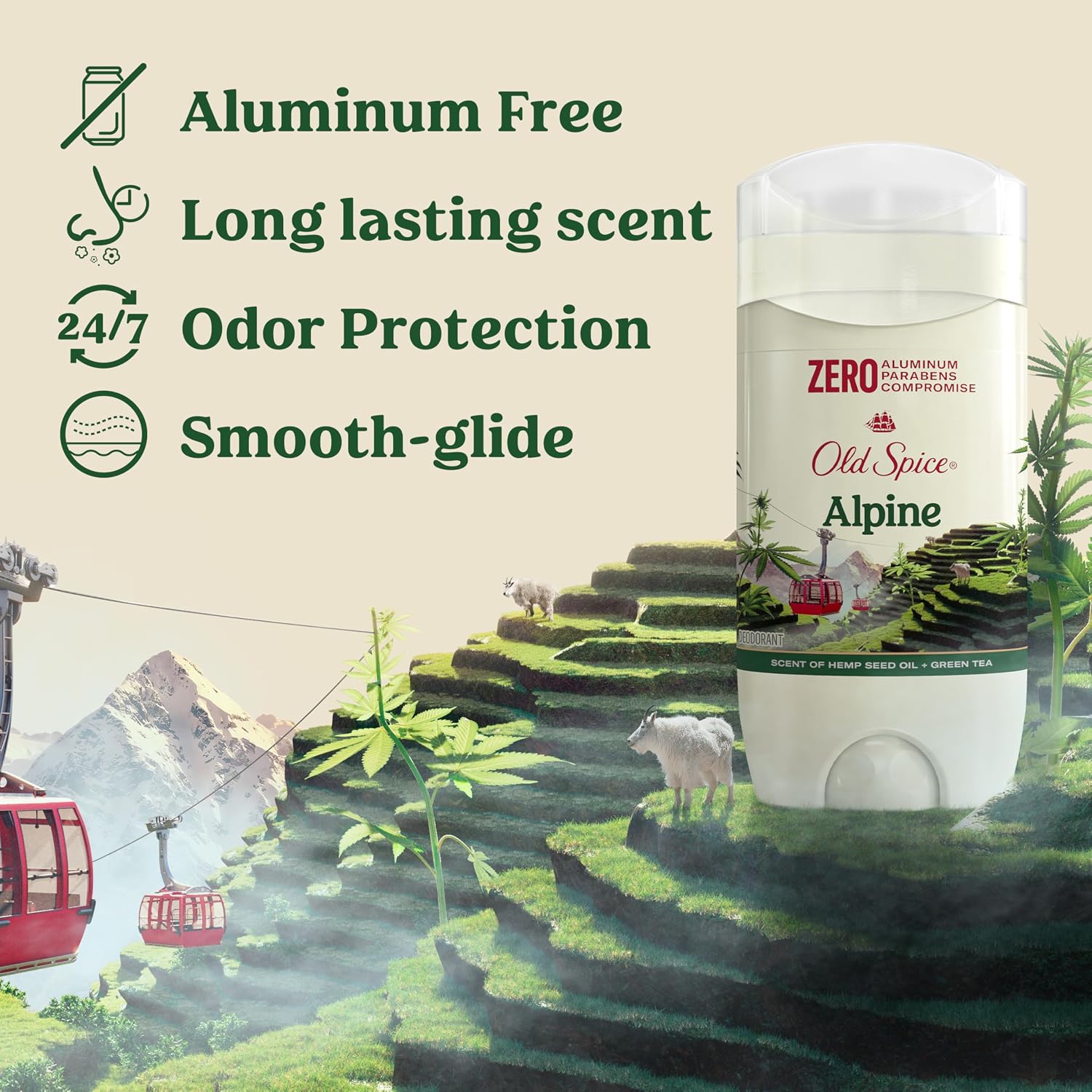 Old Spice Desodorante sin aluminio para hombres, frescura duradera...
