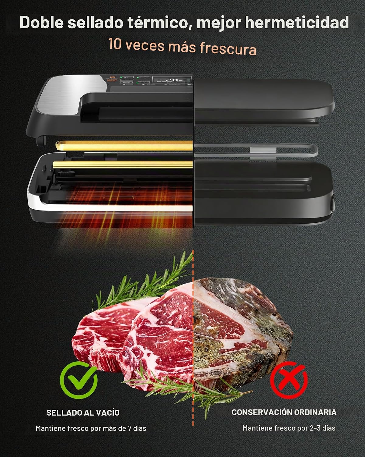 Máquina selladora al vacío de alimentos de 95 kPa, potente sistema...