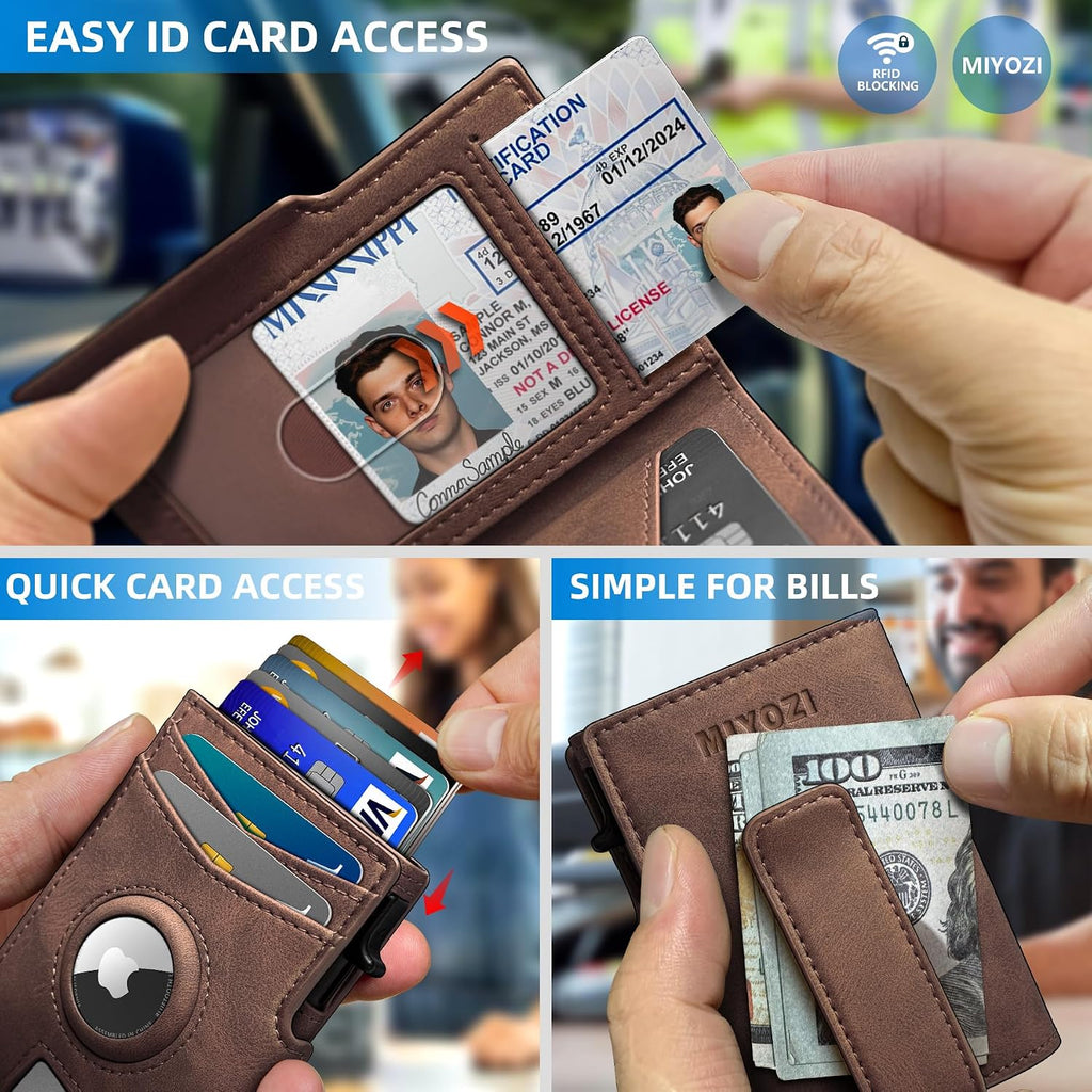 Miyozi - Billetera Airtag para hombre, con clip de dinero, estuche...