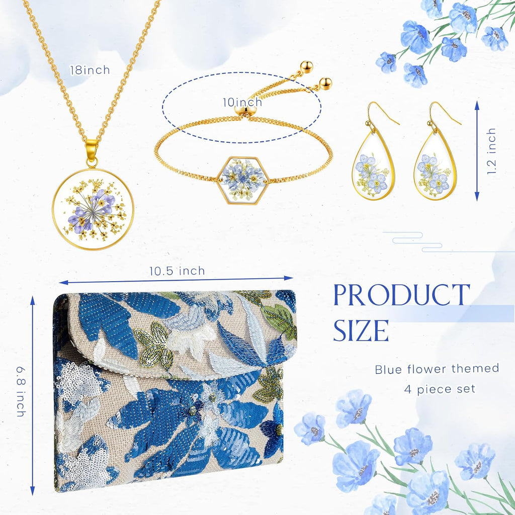 SilTriangle Conjunto de joyas de embrague con bordado floral para m...