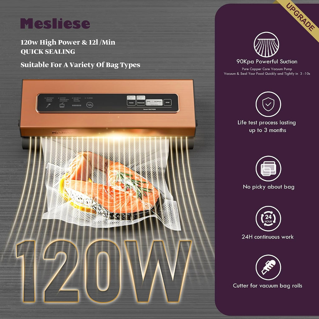 Mesliese Máquina Selladora al Vacío Potente 90Kpa Precisión 6-en-1...