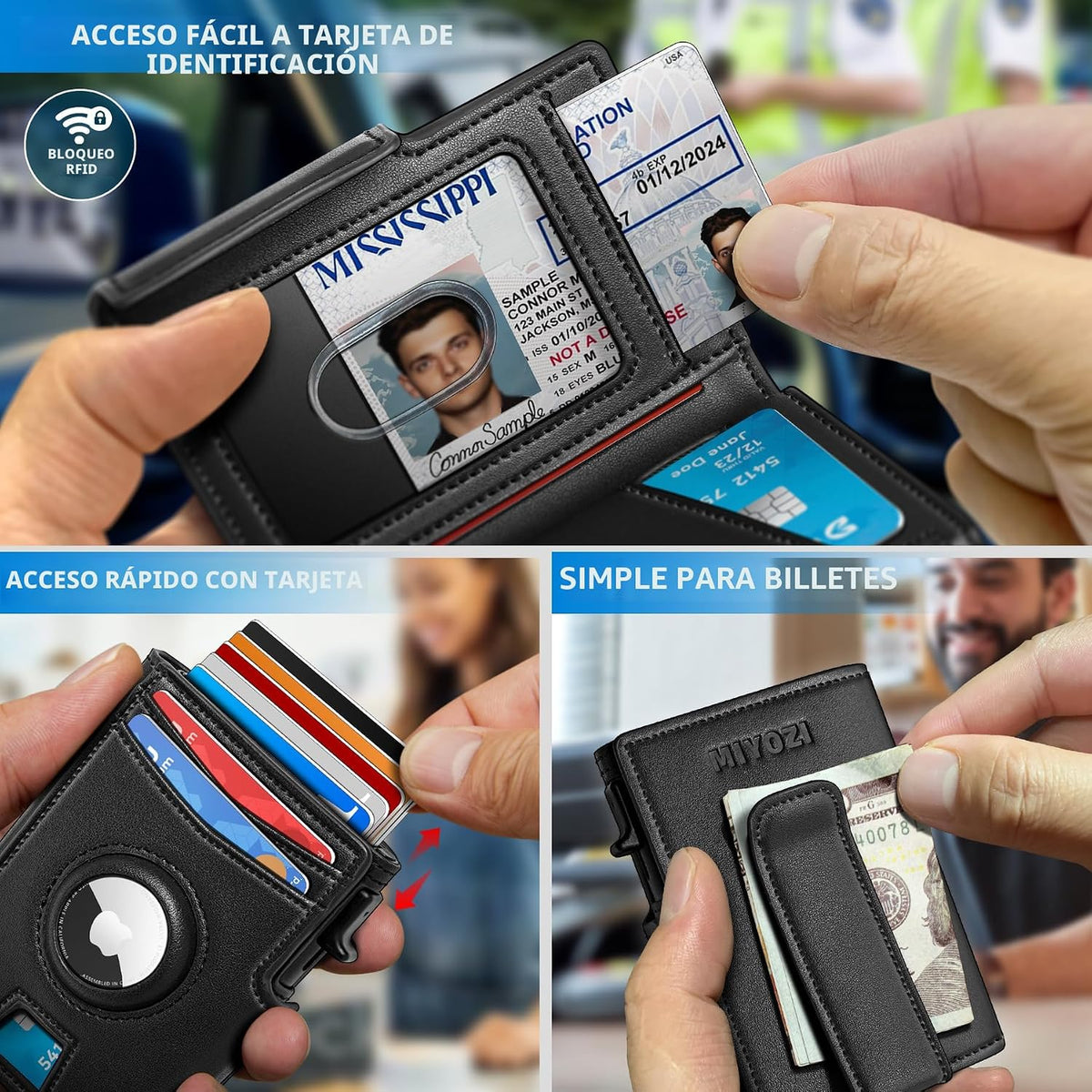 Miyozi - Billetera Airtag para hombre, con clip de dinero, estuche...