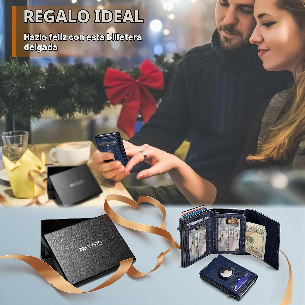 miyozi Billetera para Airtag para hombre, con bolsillo para efectiv...