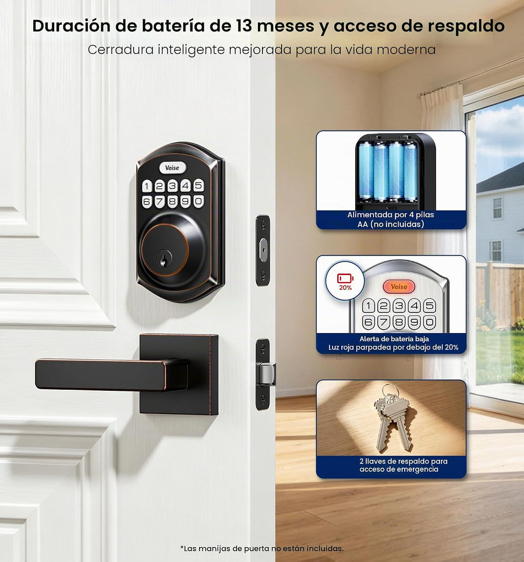 Veise VE001 Cerradura de entrada sin llave, cerradura electrónica d...