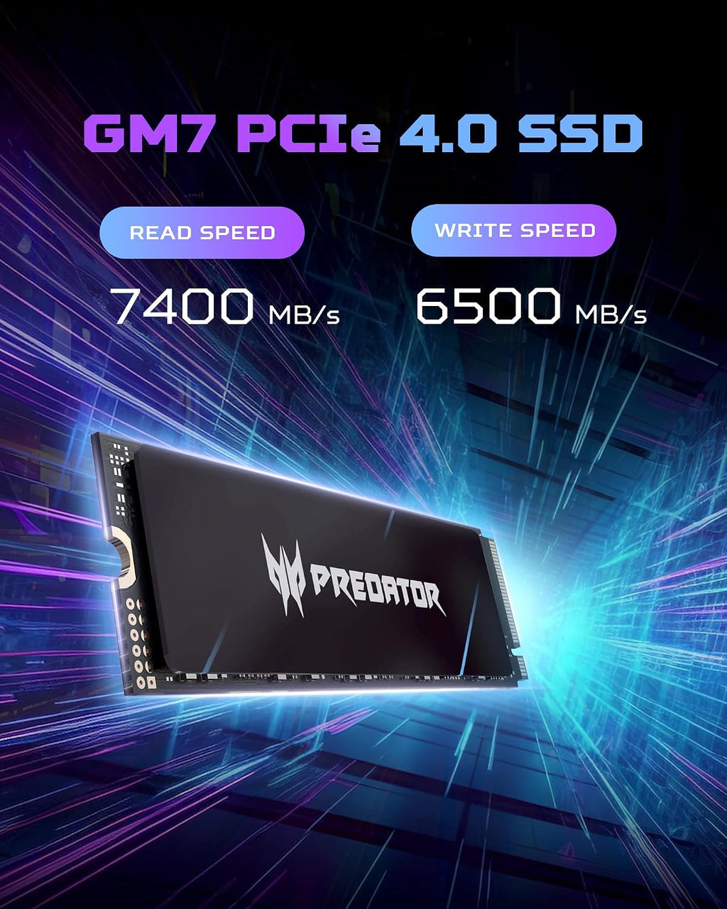 Acer Predator GM7 2TB SSD: M.2 2280 PCIe Gen 4 x4 NVMe 2.0, velocid...