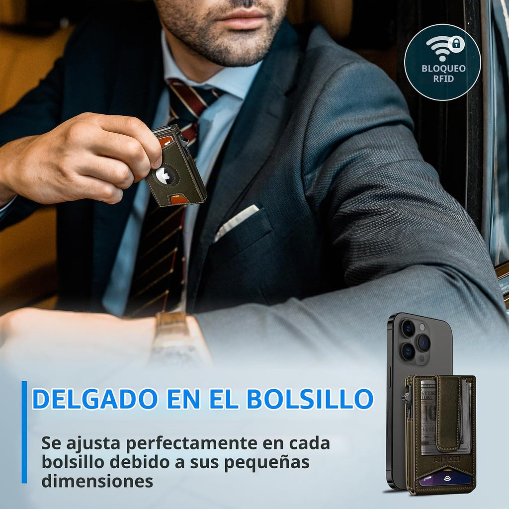 miyozi Airtag - Cartera para hombre con clip para dinero, 9 tarjeta...