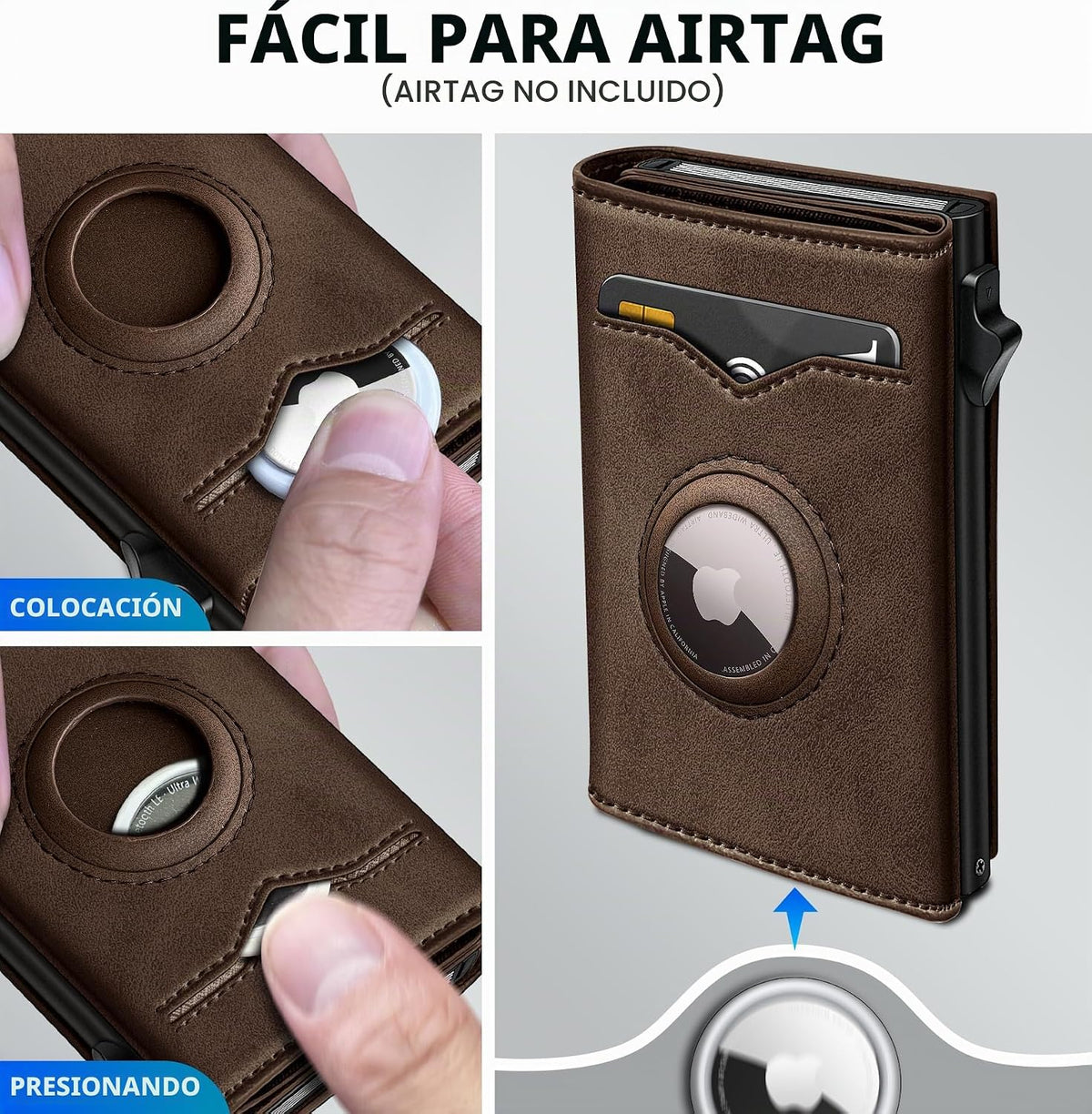 Cartera miyozi Airtag para hombre, con bolsillo para billetes, 2 ve...