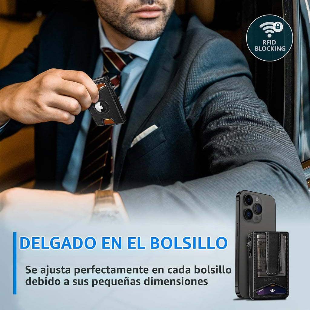 miyozi Airtag - Cartera para hombre con clip para dinero, 9 tarjeta...